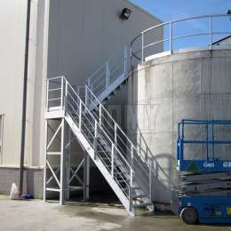 Industrial exterior staircase in aluminium for a silo Staircase used for access to industrial installations outside